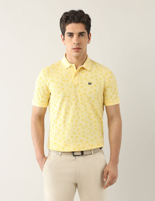 Arrow Sport Printed Men Polo Neck Yellow T-Shirt