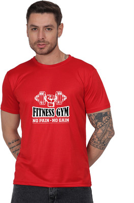 AZAADGARMENT Printed Men Round Neck Red T-Shirt