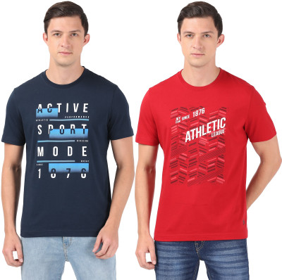 JOCKEY Printed Men Round Neck Dark Blue, Red T-Shirt