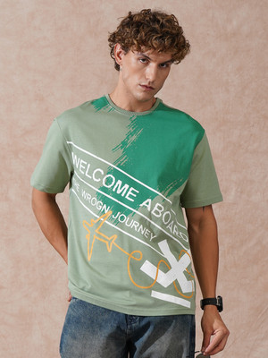 WROGN Printed Men Round Neck Green T-Shirt