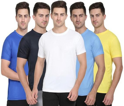 P collection Solid Men Round Neck Blue, Black, White, Yellow, Light Blue T-Shirt