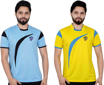 La Milano Printed Men Round Neck Yellow, Blue T-Shirt