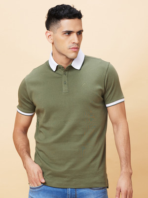 BEING HUMAN Solid Men Polo Neck Dark Green T-Shirt