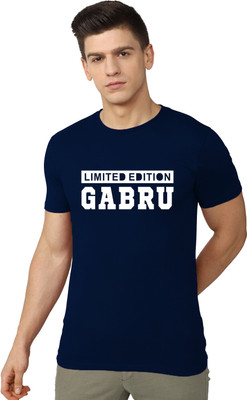 RULEDBYSUN Typography Men Round Neck Navy Blue T-Shirt