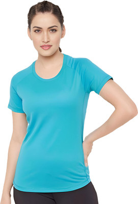Chicaria Solid Women Round Neck Light Blue T-Shirt