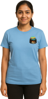 purycot Solid Women Round Neck Light Blue T-Shirt