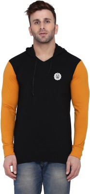 GEUM Printed Men Hooded Neck Black, Gold T-Shirt