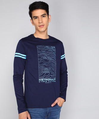 METRONAUT Printed Men Round Neck Dark Blue T-Shirt
