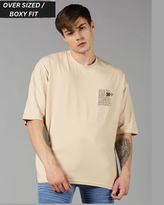 UrGear Printed Men Round Neck Beige T-Shirt