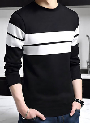 Autna Striped Men Round Neck Black T-Shirt