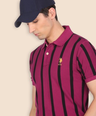 U.S. POLO ASSN. Striped Men Polo Neck Purple T-Shirt