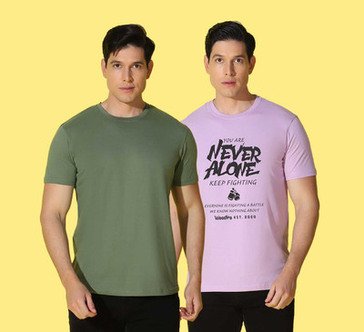 WOOSTRO Printed, Solid Men Round Neck Multicolor T-Shirt