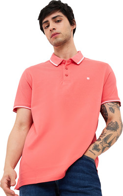 Spykar Solid Men Polo Neck Pink T-Shirt
