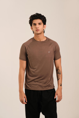 Sirtex Eazy Solid Men Round Neck Brown T-Shirt