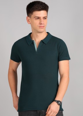 INKKR Solid Men Polo Neck Dark Blue T-Shirt