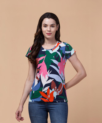 Hive91 Printed Women Round Neck Multicolor T-Shirt