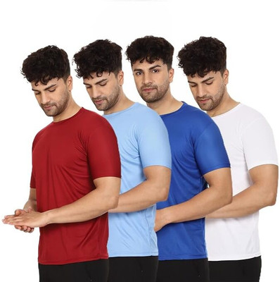 TTFE Solid Men Round Neck Maroon, Light Blue, White, Dark Blue T-Shirt