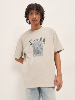 THE BEAR HOUSE Graphic Print Men Crew Neck Grey T-Shirt