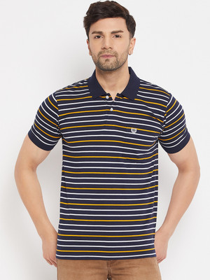 DUKE Striped Men Polo Neck Blue T-Shirt