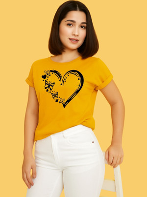 SZN Printed Women Round Neck Yellow T-Shirt
