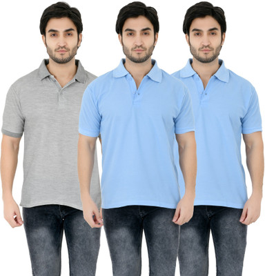 YUALIN CREATION Solid Men Polo Neck Multicolor T-Shirt