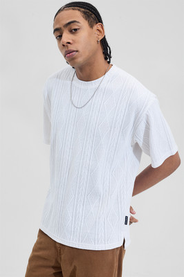 Snitch Geometric Print Men Crew Neck White T-Shirt