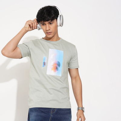 SF Jeans by Pantaloons Printed Men Round Neck Green T-Shirt