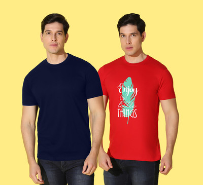 WOOSTRO Printed, Solid Men Round Neck Multicolor T-Shirt