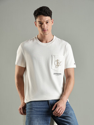 TOMMY HILFIGER Self Design Men Round Neck White T-Shirt