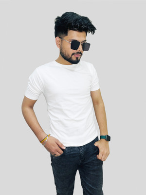 KAEZRI Solid Men Round Neck White T-Shirt