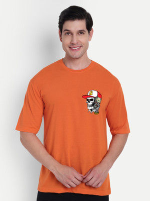 Manlino Printed Men Round Neck Orange T-Shirt