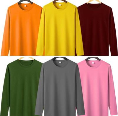 P collection Solid Men Round Neck Orange, Yellow, Maroon, Green, Grey, Pink T-Shirt