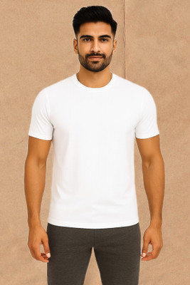 Yesbelieve Solid Men Round Neck White T-Shirt