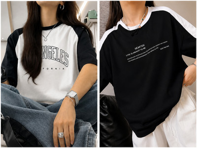 LOOKS Colorblock Women Round Neck Black, White T-Shirt