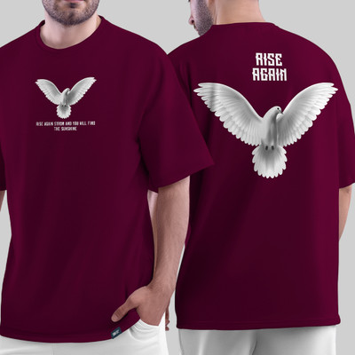DeerHead Solid Men Round Neck Maroon T-Shirt
