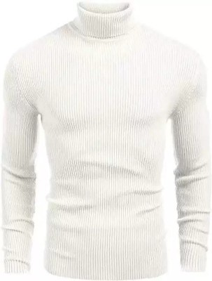 KAWACHINE Striped Men High Neck White T-Shirt