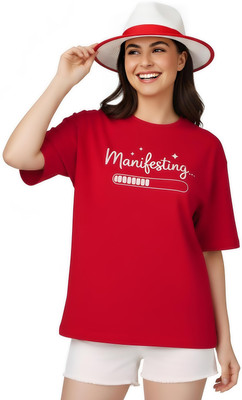 PUBCLUB Printed Women Round Neck Red T-Shirt