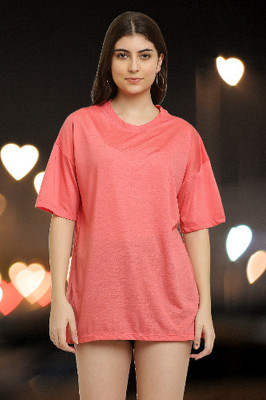 elegance redefined Solid Women Round Neck Pink T-Shirt