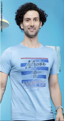 Meher Printed, Graphic Print, Typography Men Round Neck Light Blue T-Shirt