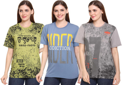 HouseOfCommon Printed Women Round Neck Multicolor T-Shirt