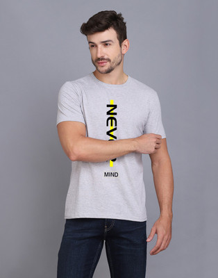 SLOWLORIS Printed, Typography Men Round Neck Grey T-Shirt