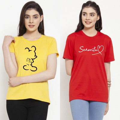 PadiaFashions Graphic Print Women Round Neck Yellow, Red T-Shirt