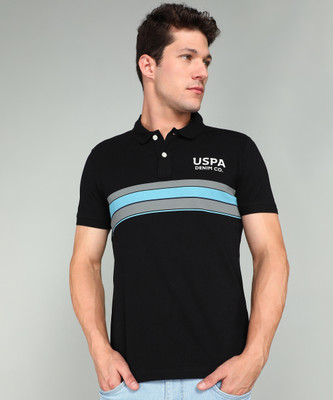 U.S. POLO ASSN. Printed Men Polo Neck Black T-Shirt