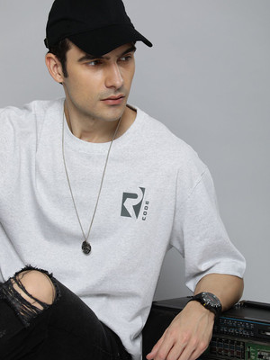 R.Code by The Roadster Life Co. Solid Men Round Neck Grey T-Shirt