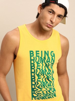 BEING HUMAN Typography Men Round Neck Yellow T-Shirt