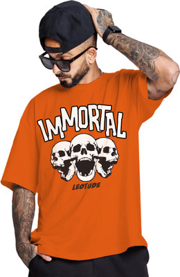 Leotude Printed Men Round Neck Orange T-Shirt
