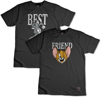 THE PRINT PLATTER Typography Couple Round Neck Black T-Shirt