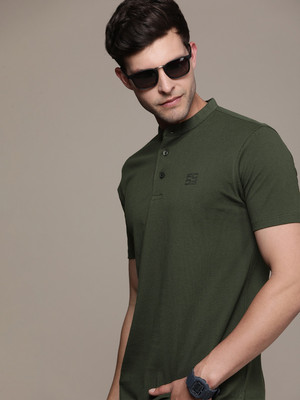 French Connection Solid Men Polo Neck Green T-Shirt