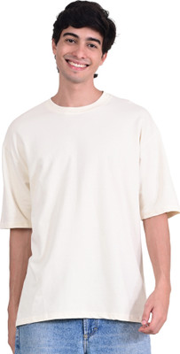 Raji Enterprises Solid Men Round Neck White T-Shirt