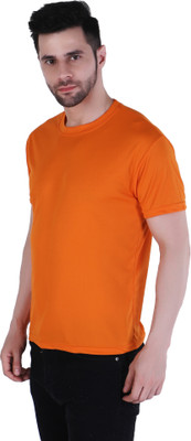 PICKURTEE Solid Men Round Neck Orange T-Shirt